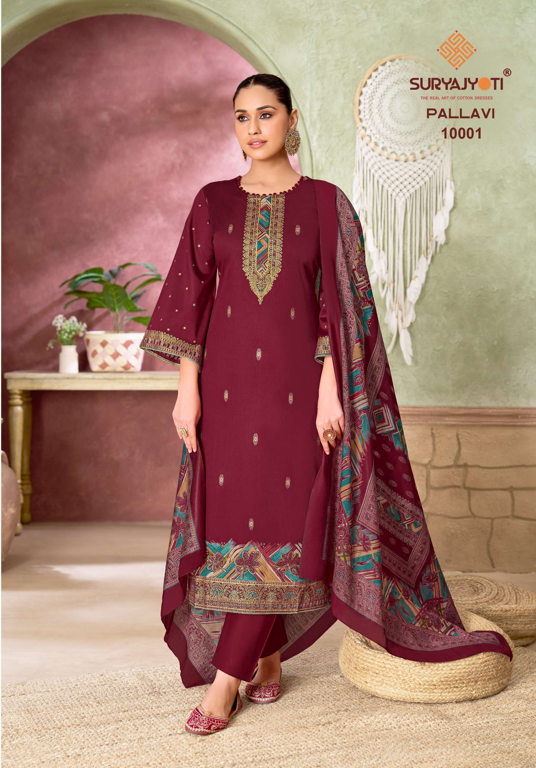 SURYAJYOTI PALLAVI VOL 10 JAM SATIN PRINT WITH FANCY WORK SUIT 