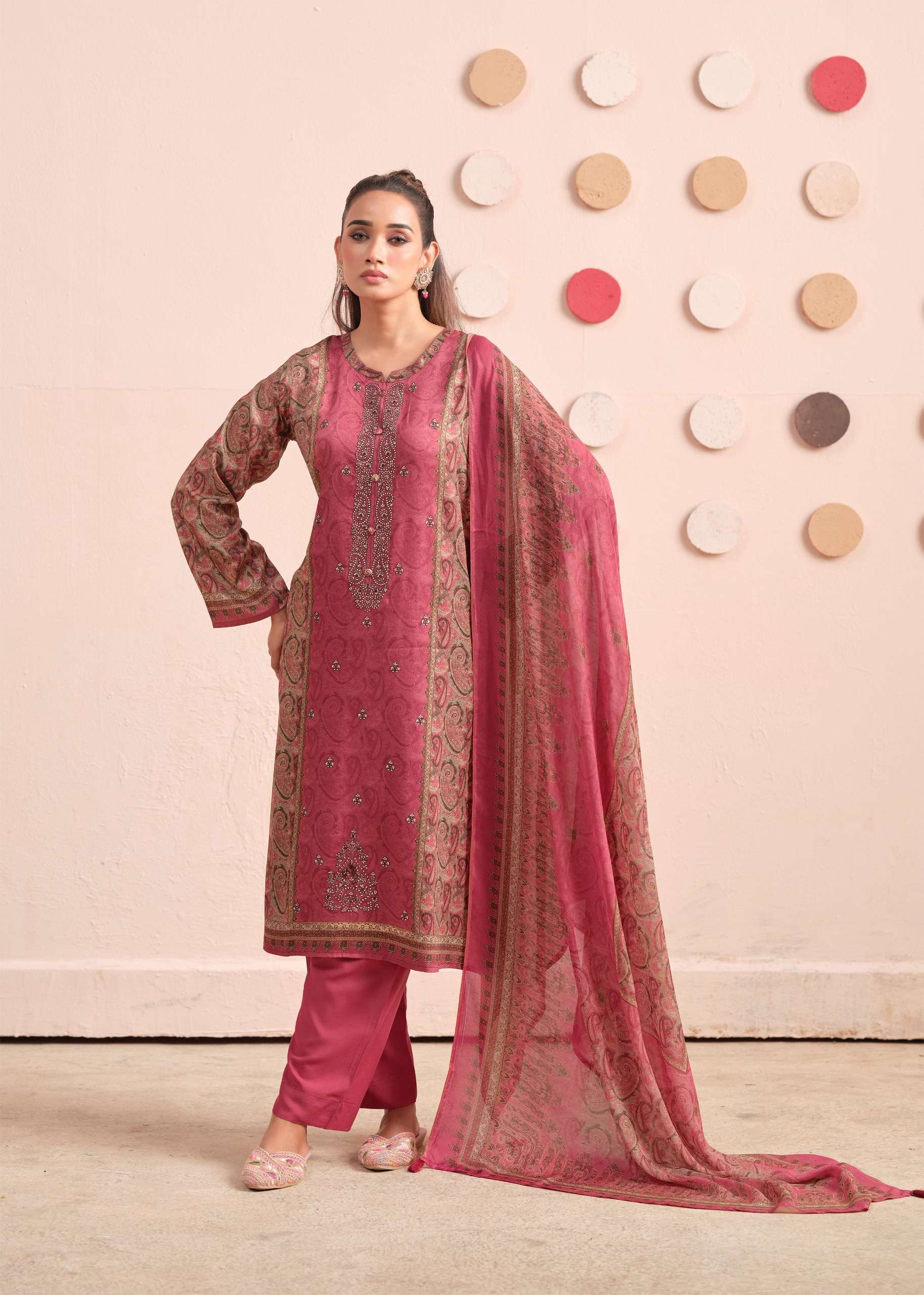 THE HERMITAGE SHOP AARANYA VOL 6 GIZA SATIN DIGITAL PRINTS WITH FANCY WORK SUIT