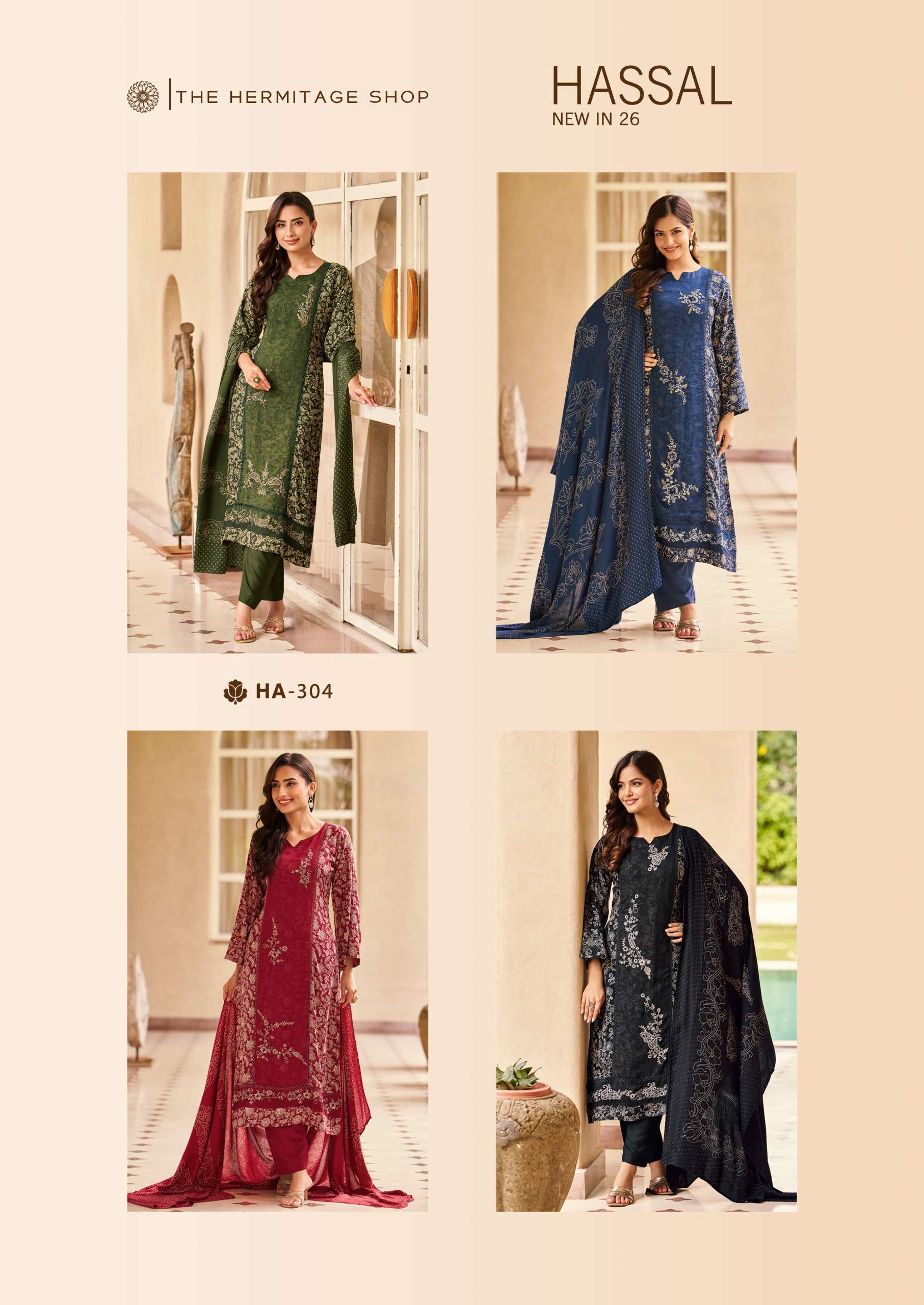 THE HERMITAGE SHOP HASSAL VISCOSE COTTON PRINT WITH FANCY WORK SUIT 