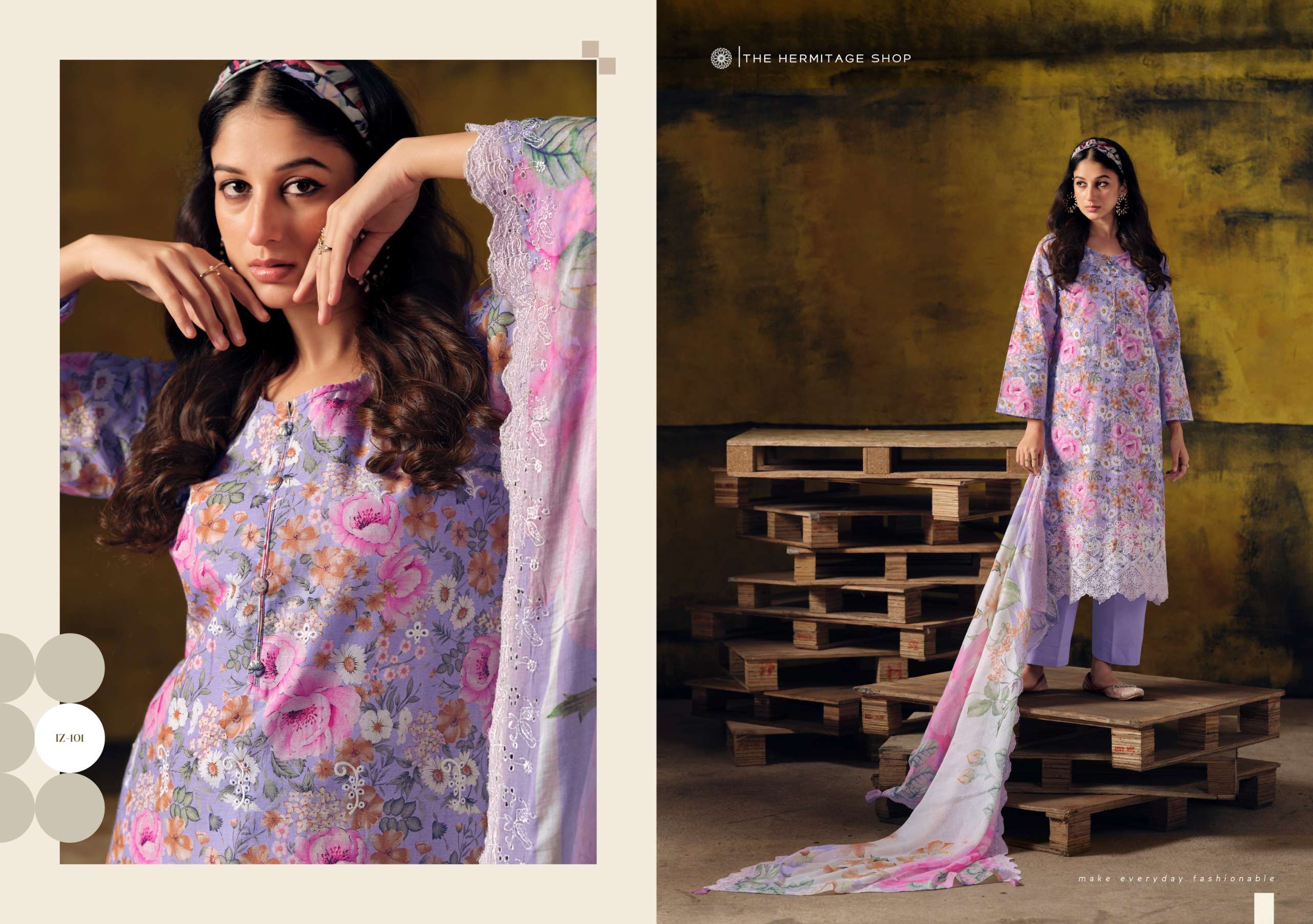 THE HERMITAGE SHOP IZNIK VOL 3 LAWN COTTON DIGITAL PRINT WITH FANCY WORK SUIT