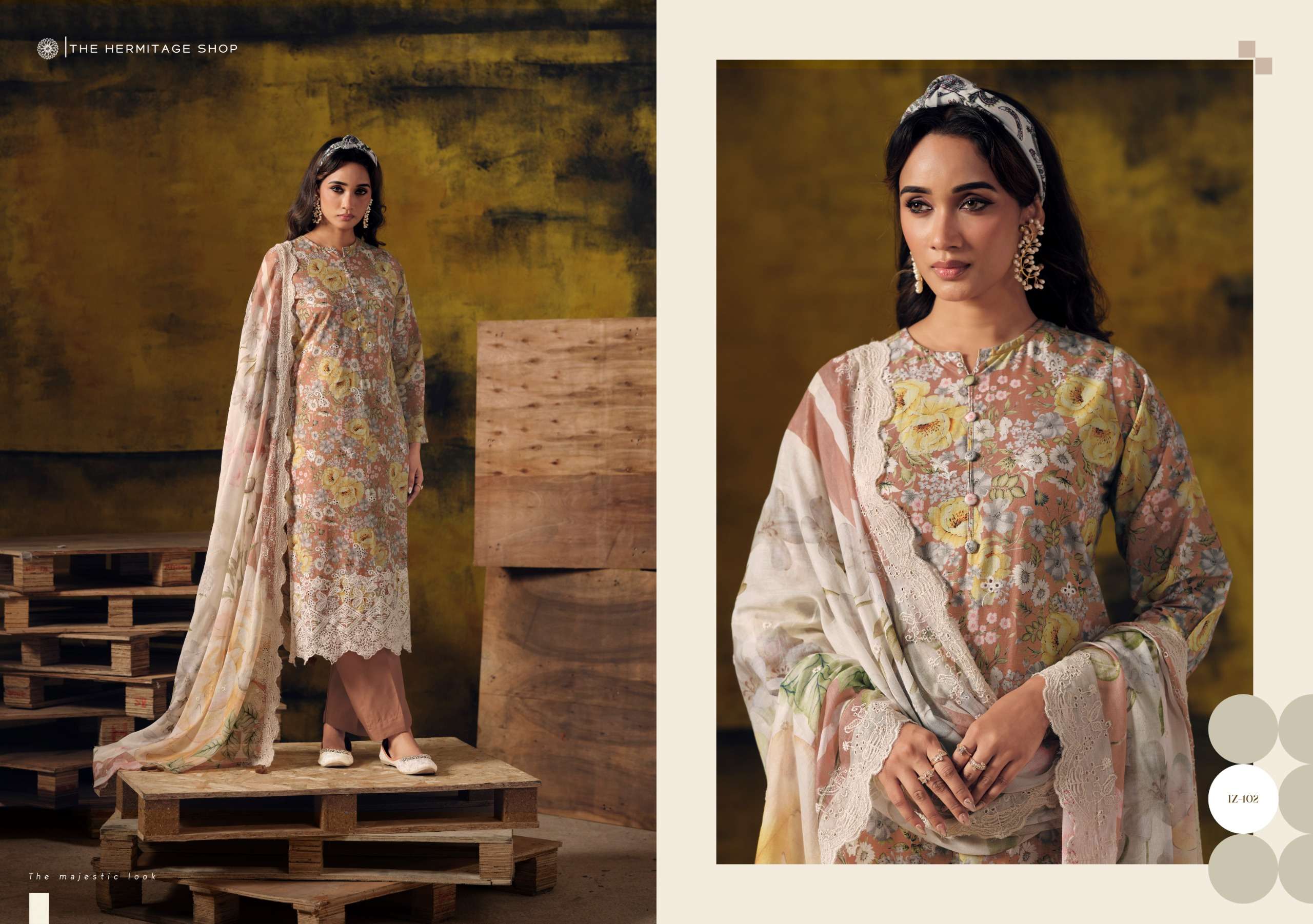 THE HERMITAGE SHOP IZNIK VOL 3 LAWN COTTON DIGITAL PRINT WITH FANCY WORK SUIT