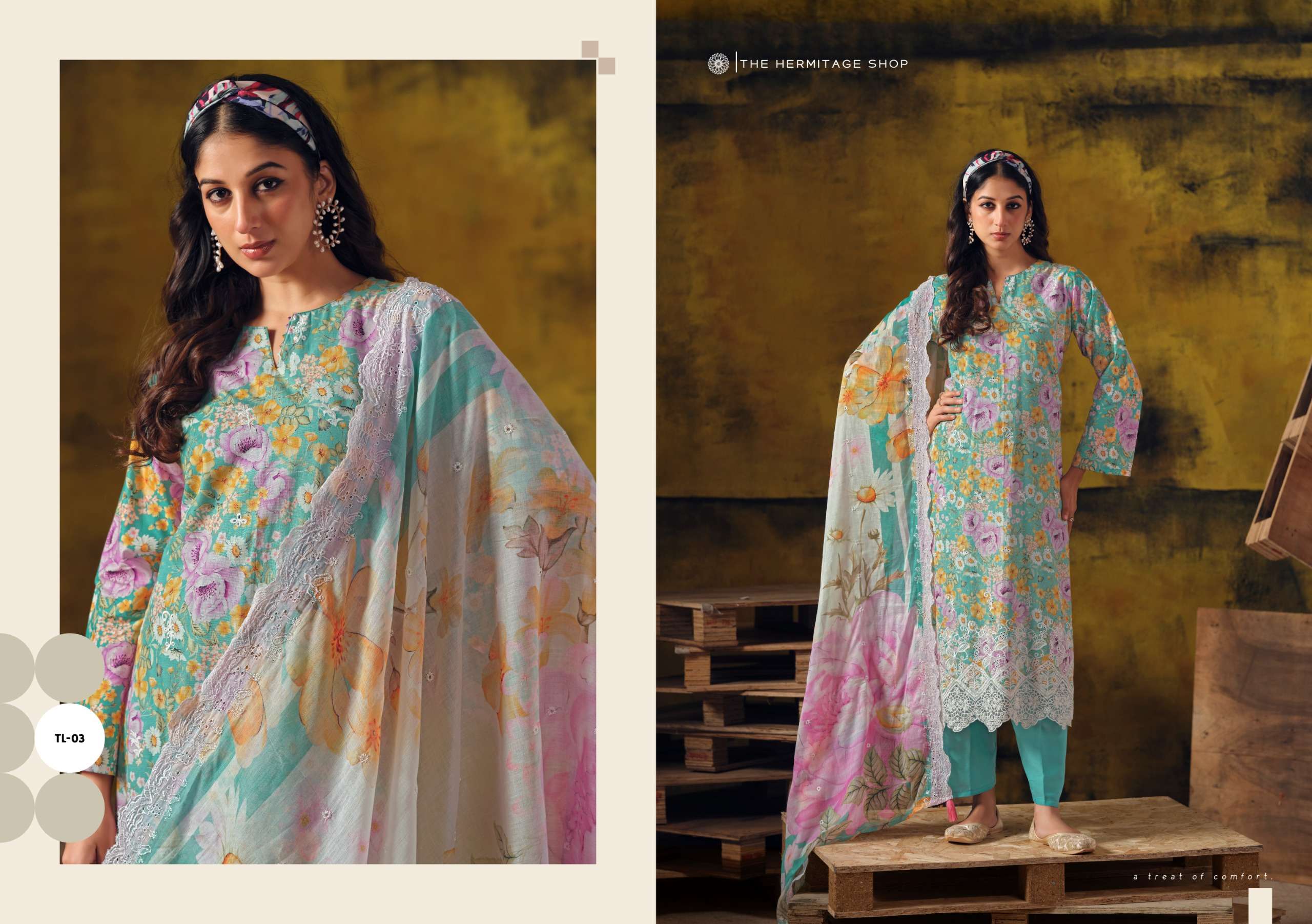 THE HERMITAGE SHOP IZNIK VOL 3 LAWN COTTON DIGITAL PRINT WITH FANCY WORK SUIT