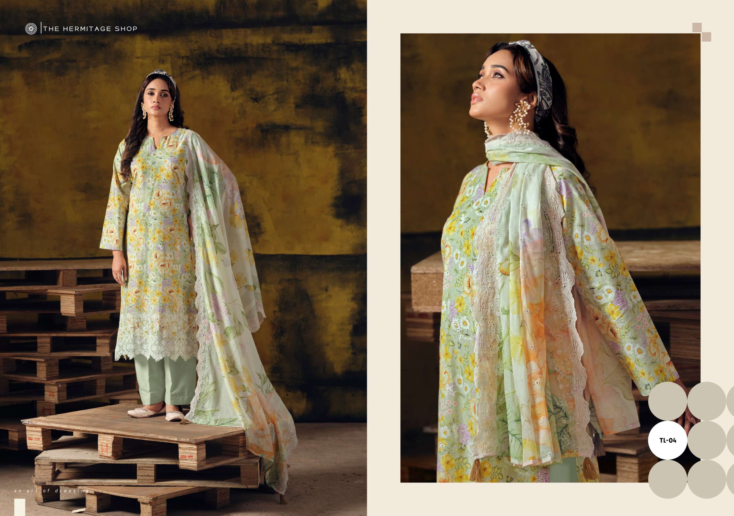 THE HERMITAGE SHOP IZNIK VOL 3 LAWN COTTON DIGITAL PRINT WITH FANCY WORK SUIT