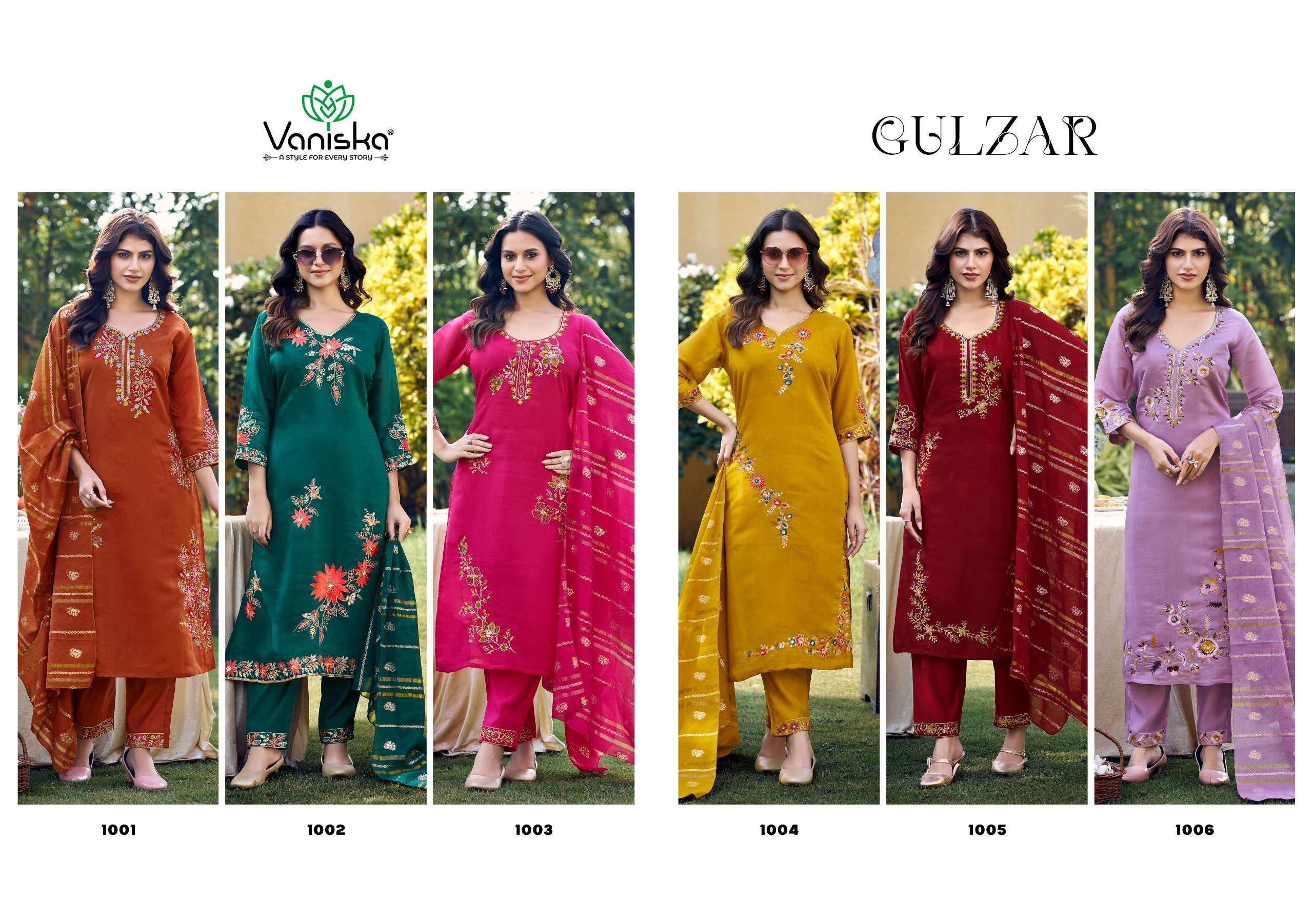 VANISKA GULZAR CHANDERI SILK FANCY EMBROIDERIES STRAIGHT KURTI WITH PANT &  DUPATTA SET