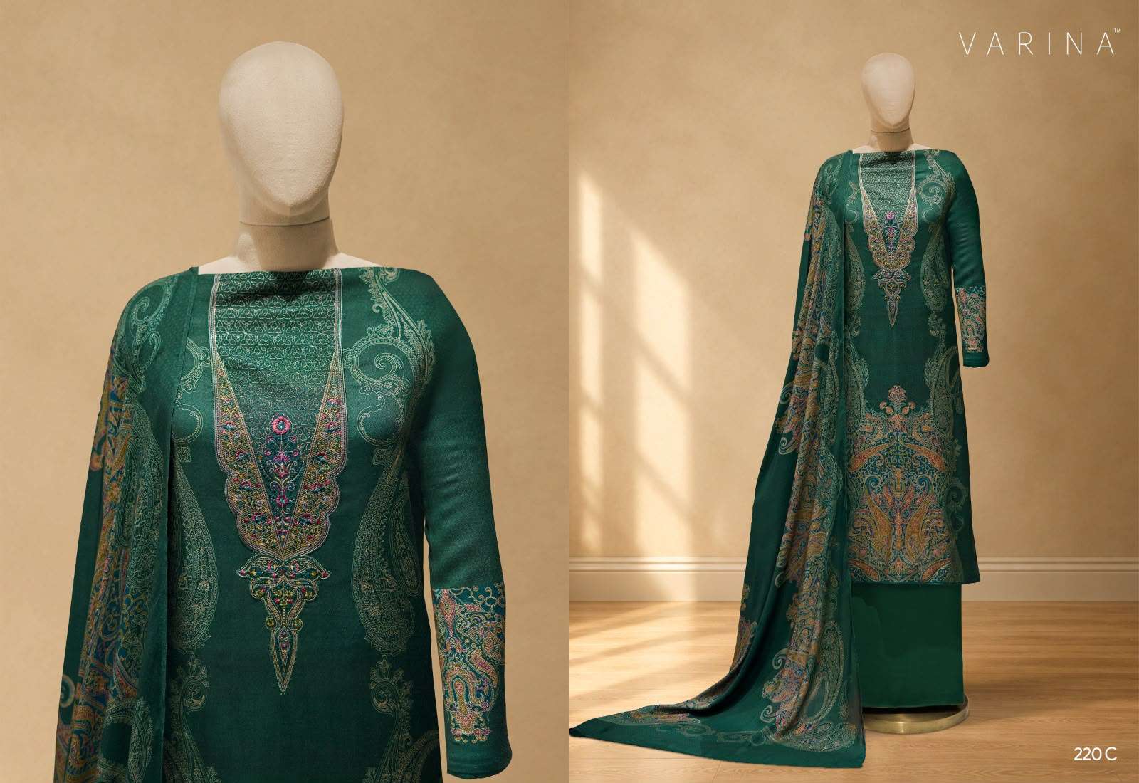 VARINA FAB LUMI D NO 220 PASHMINA DIGITAL PRINT WITH DESIGNER WORK SUIT