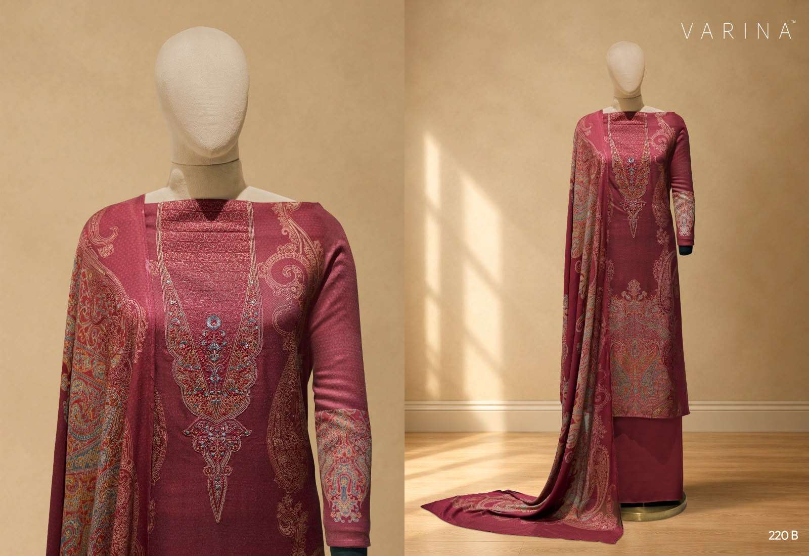 VARINA FAB LUMI D NO 220 PASHMINA DIGITAL PRINT WITH DESIGNER WORK SUIT