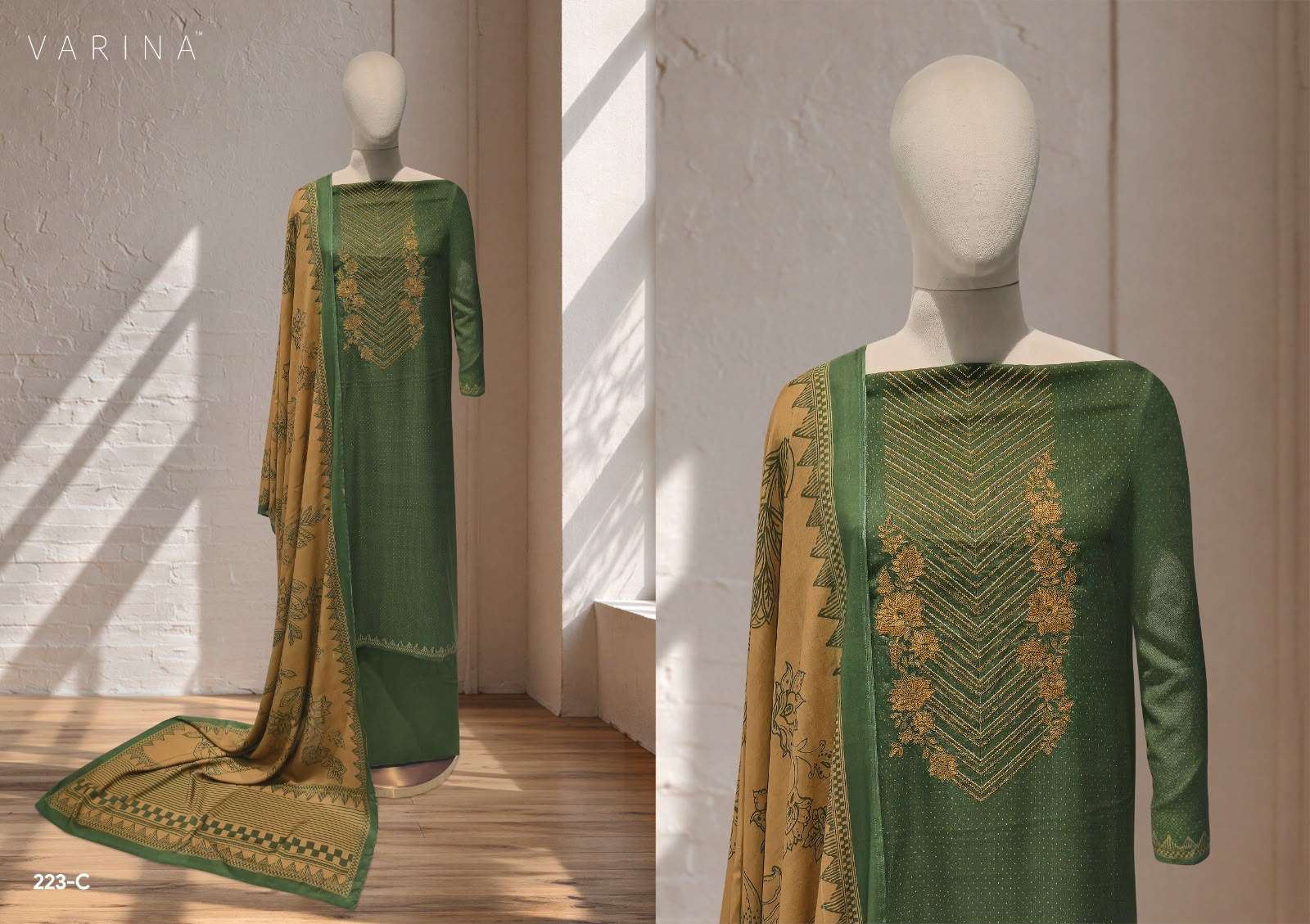 VARINA FAB RUTVI PASHMINA DIGITAL PRINT WITH EMBROIDERY DESIGNER WORK SUIT