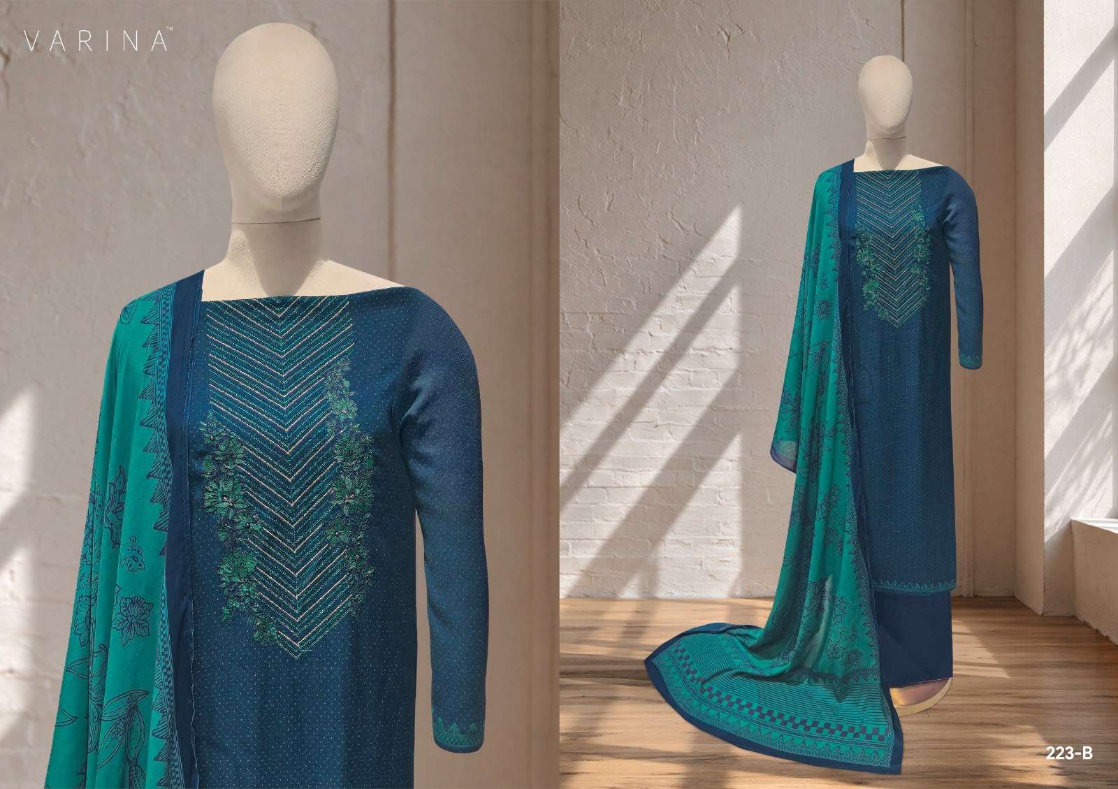 VARINA FAB RUTVI PASHMINA DIGITAL PRINT WITH EMBROIDERY DESIGNER WORK SUIT