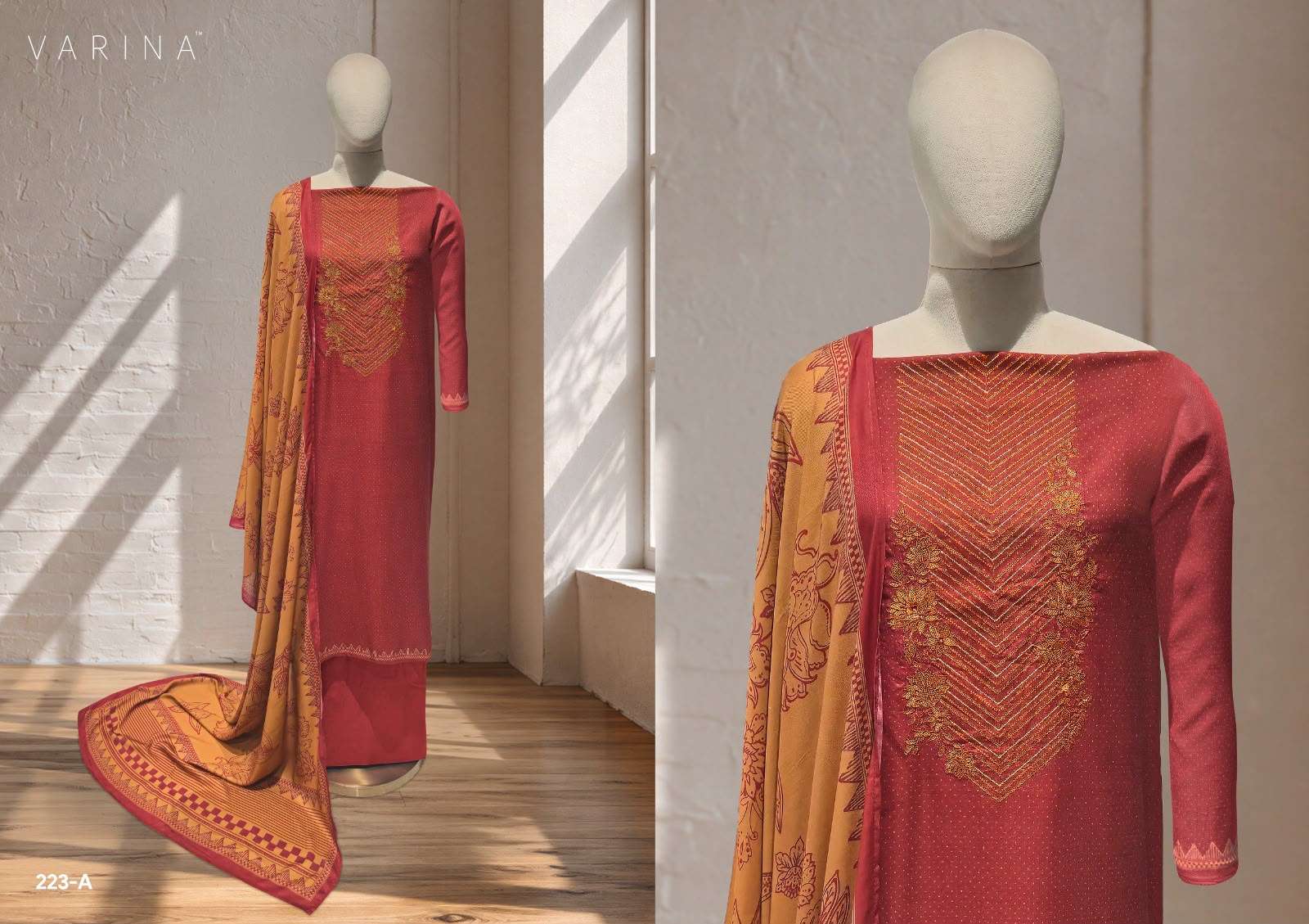 VARINA FAB RUTVI PASHMINA DIGITAL PRINT WITH EMBROIDERY DESIGNER WORK SUIT