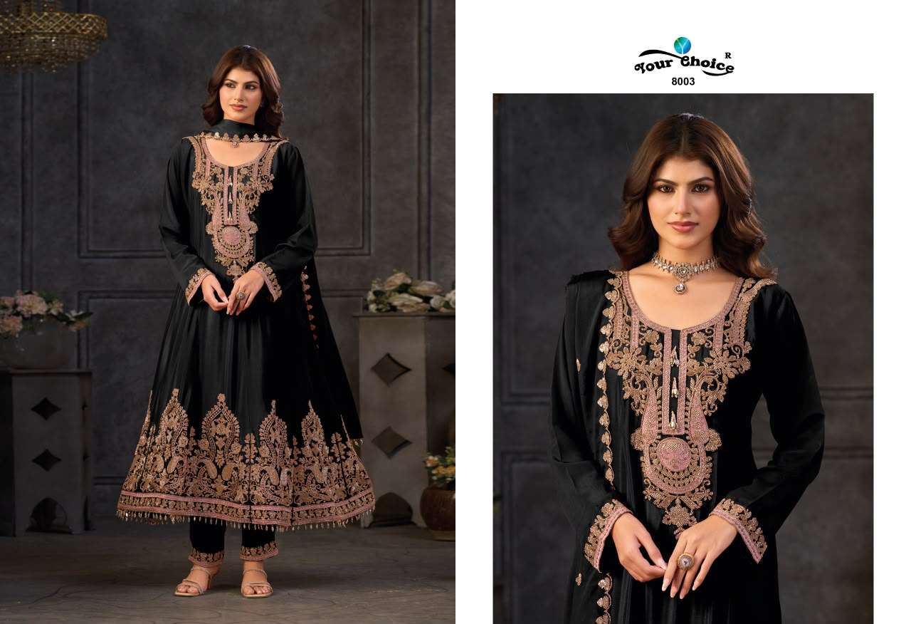 YOUR CHOICE TIBCO CHINON HEAVY EMBROIDERED DESIGNER WEDDING FUNCTION WEAR LADIES SUIT