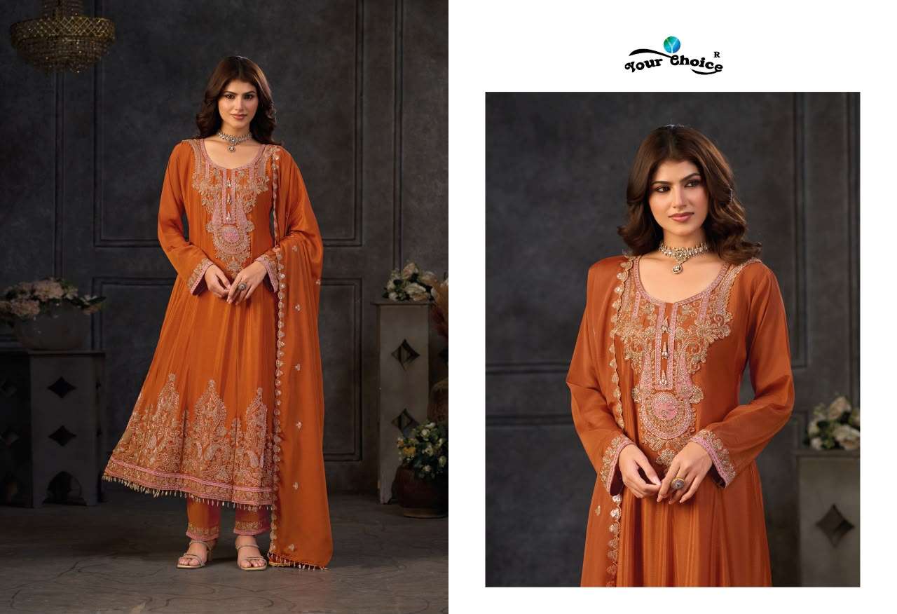 YOUR CHOICE TIBCO CHINON HEAVY EMBROIDERED DESIGNER WEDDING FUNCTION WEAR LADIES SUIT