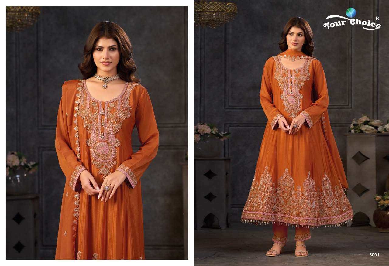 YOUR CHOICE TIBCO CHINON HEAVY EMBROIDERED DESIGNER WEDDING FUNCTION WEAR LADIES SUIT
