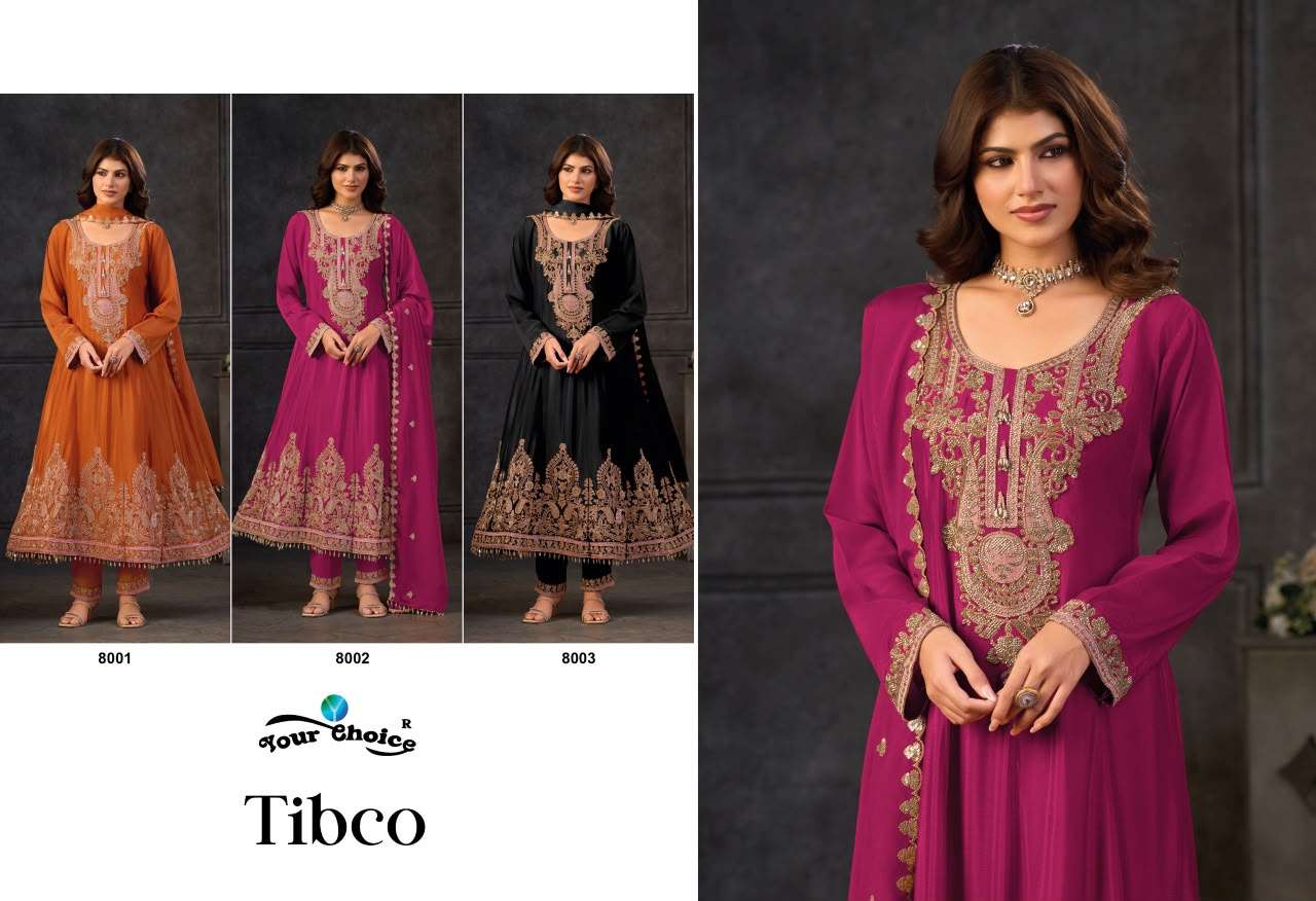 YOUR CHOICE TIBCO CHINON HEAVY EMBROIDERED DESIGNER WEDDING FUNCTION WEAR LADIES SUIT