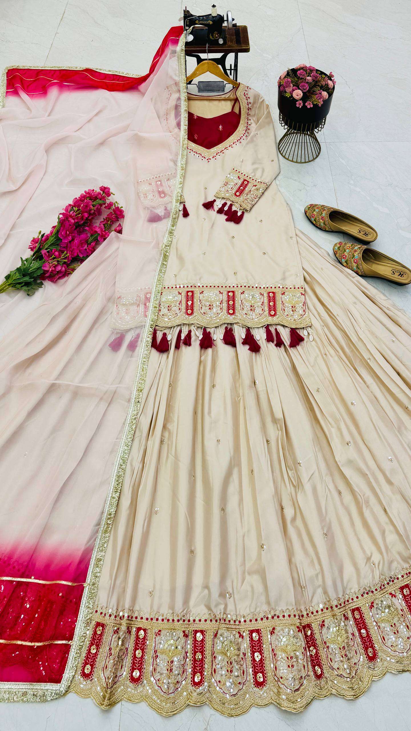 ZC NOOR LEHENGAS SILK HEAVY DESIGNER WORK WEDDING FUNCTION WEAR LEHENGA SUIT