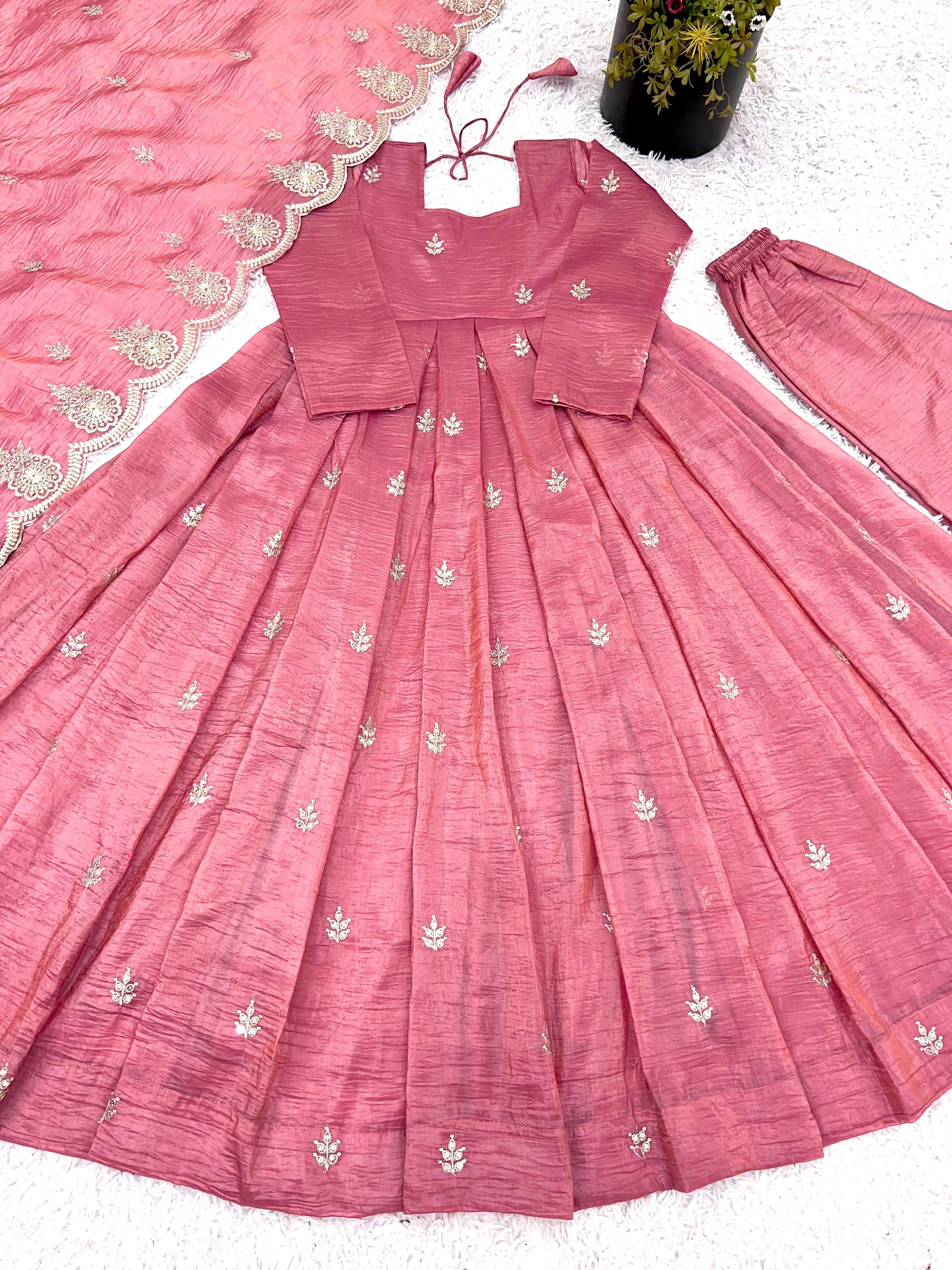 ZF 417 CRUSH SILK FABRICS BEAUTIFUL DESIGNER LOOK PARTY WEAR ANARKALI GOWN STYLE SUIT 
