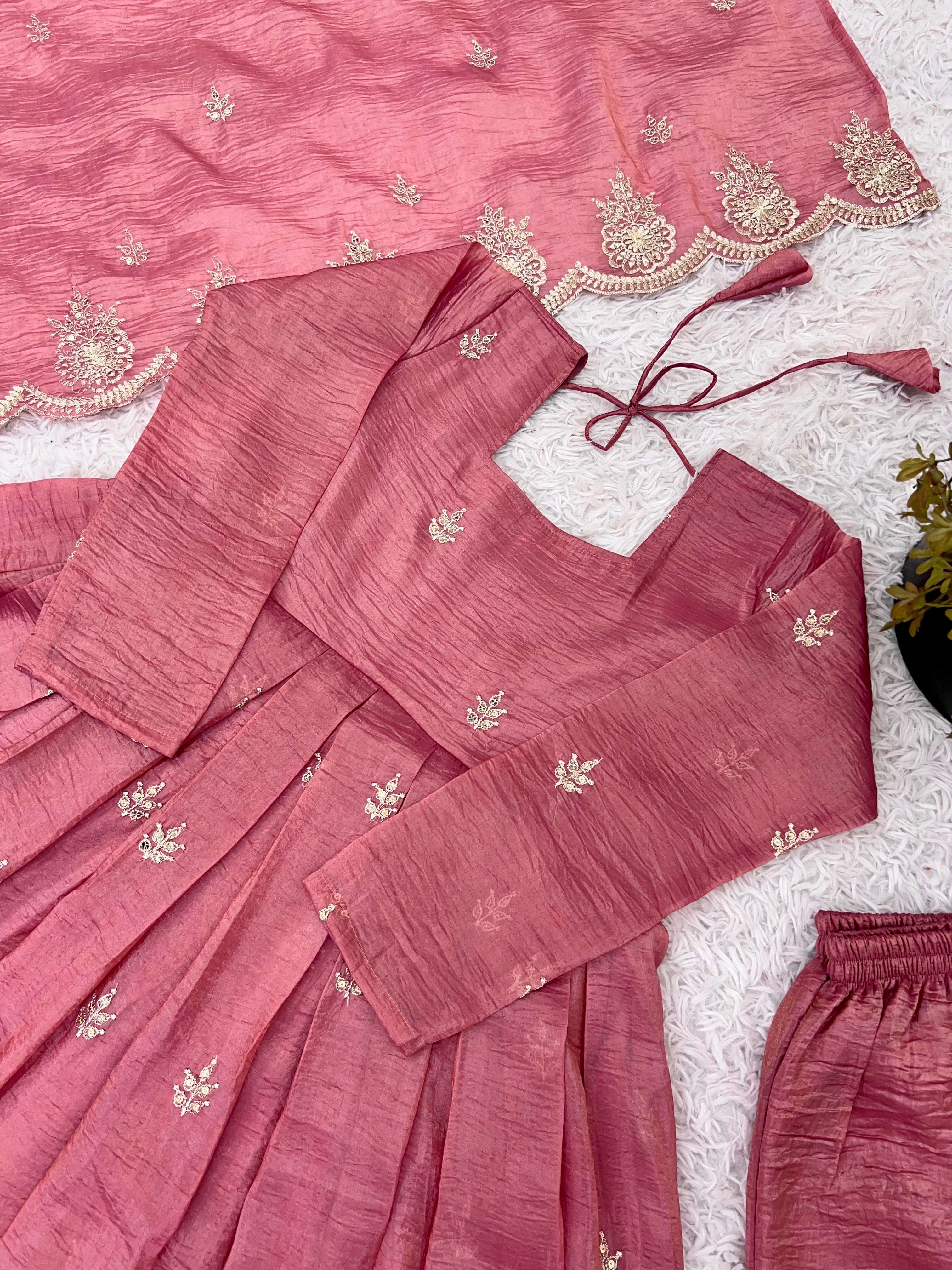 ZF 417 CRUSH SILK FABRICS BEAUTIFUL DESIGNER LOOK PARTY WEAR ANARKALI GOWN STYLE SUIT 