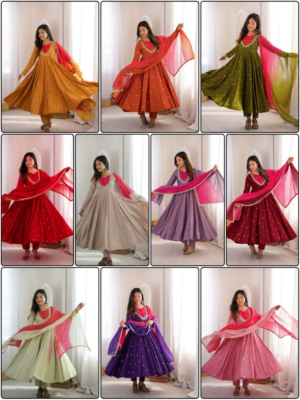 ZF 5023 SILK SEQUENCE EMBROIDERY DESIGNER WORK READY MADE ANARKALI GOWN STYLE SUIT